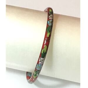Vintage Cloisonné Bangle Bracelet 7.5" Red Silver Blue Pink Green Ladies Jewelry